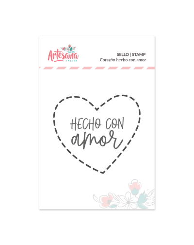 SELLO ACRILICO CORAZON HECHO CON AMOR ARTESANA TALLER