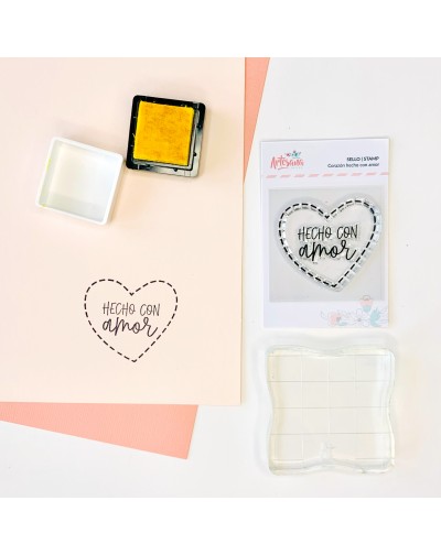 SELLO ACRILICO CORAZON HECHO CON AMOR ARTESANA TALLER