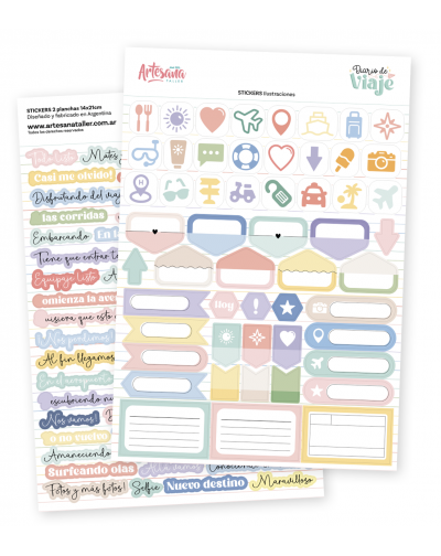 STICKERS ILUSTRACIONES DIARIO DE VIAJE ARTESANA TALLER