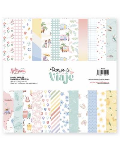 PAD DE PAPELES DOBLE FAZ 12X12 DIARIO DE VIAJE ARTESANA TALLER