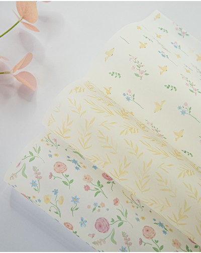 PACK VELLUM X3 HOJAS PAJARITOS FLORECIENDO ARTESANA TALLER