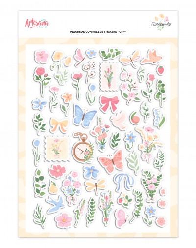 STICKER PUFFY FLORECIENDO ARTESANA TALLER