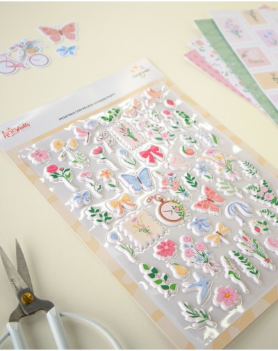 STICKER PUFFY FLORECIENDO ARTESANA TALLER