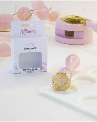 CABEZAL SELLO LACRE MARIPOSA FLORECIENDO ARTESANA TALLER