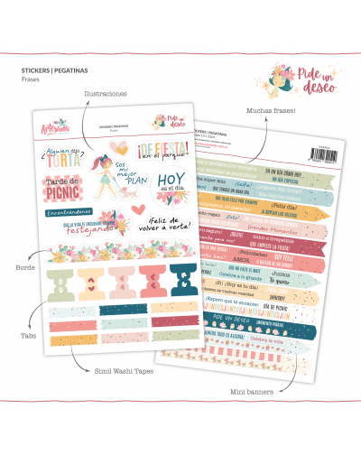 STICKERS FRASES PIDE UN DESEO MAS ARTESANA TALLER